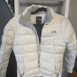 north face puffer coat, white , size s down 700